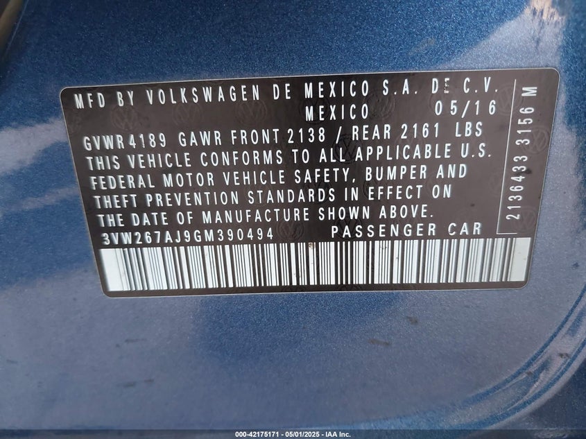 2016 VOLKSWAGEN JETTA 1.4T S - 3VW267AJ9GM390494