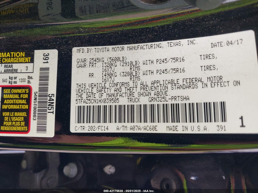 2017 TOYOTA TACOMA SR5 V6 - 5TFAZ5CN1HX039505