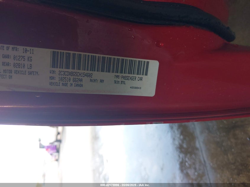 2012 DODGE CHARGER VIN: 2C3CDXBG5CH154602