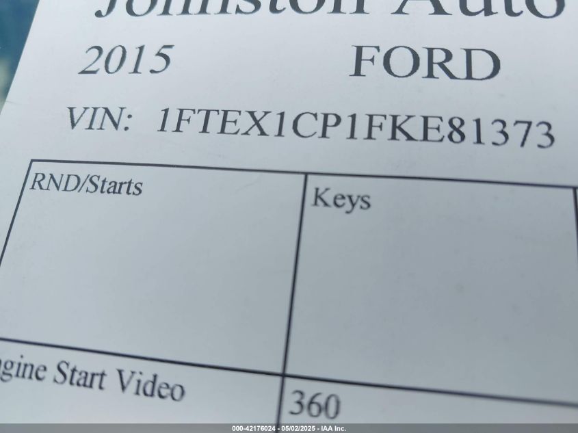 2015 Ford F-150 Xlt VIN: 1FTEX1CP1FKE81373 Lot: 42176024
