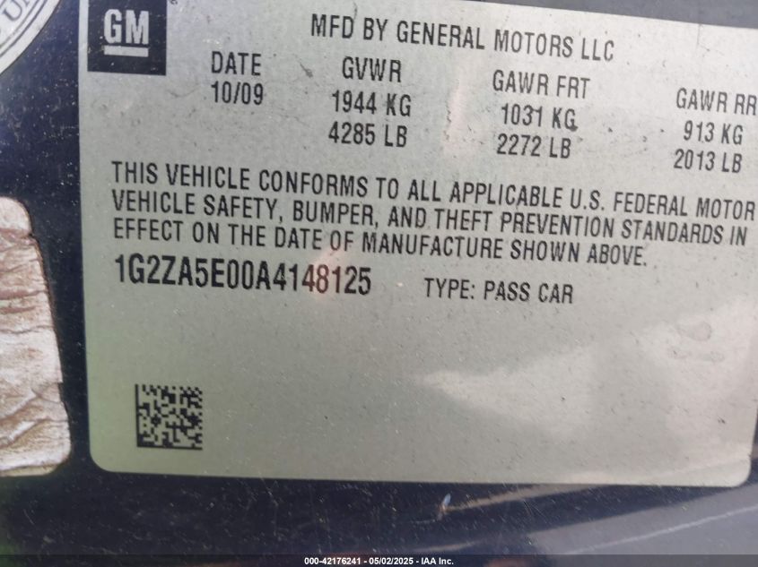 2010 Pontiac G6 1Sv VIN: 1G2ZA5E00A4148126 Lot: 42176241