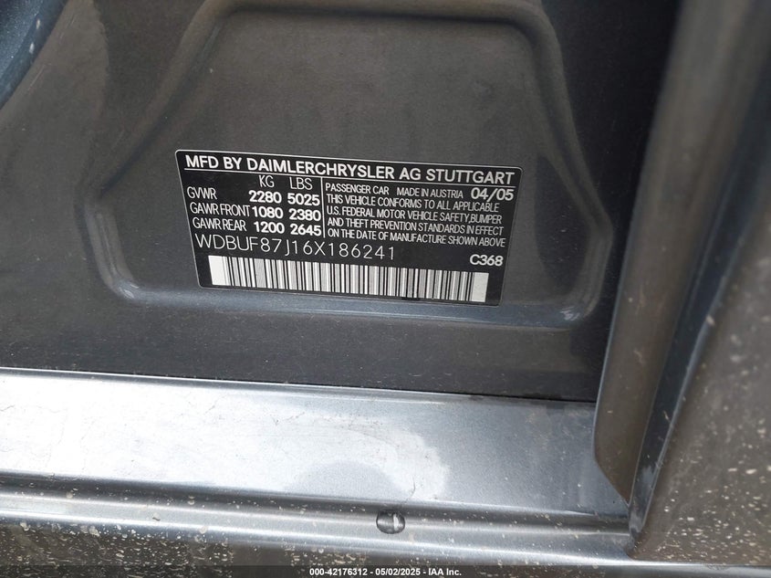 2006 MERCEDES-BENZ E 350 VIN: WDBUF87J16X186241