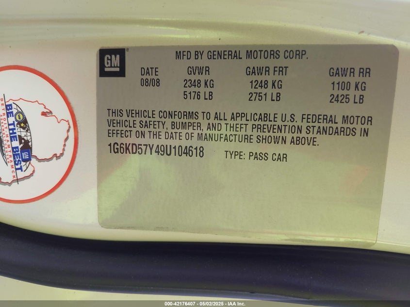 2009 CADILLAC DTS VIN: 1G6KD57Y49U104618