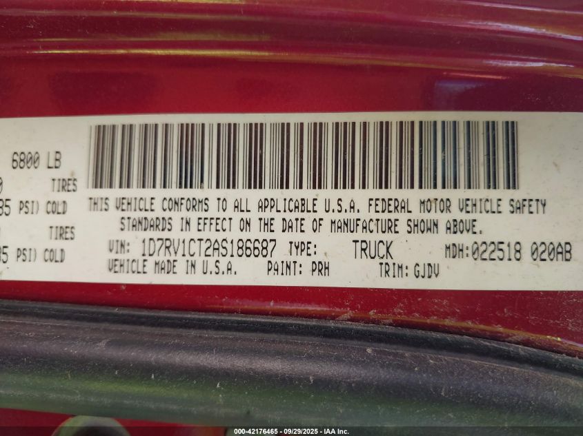 2010 Dodge Ram 1500 Laramie VIN: 1D7RV1CT2AS186687 Lot: 42176465