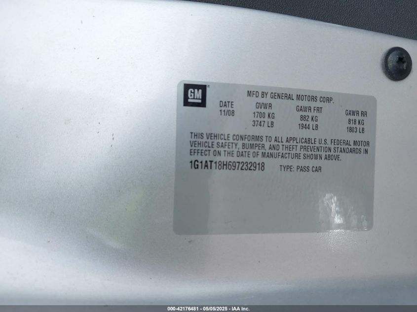 2009 Chevrolet Cobalt Lt VIN: 1G1AT18H697232918 Lot: 42176481