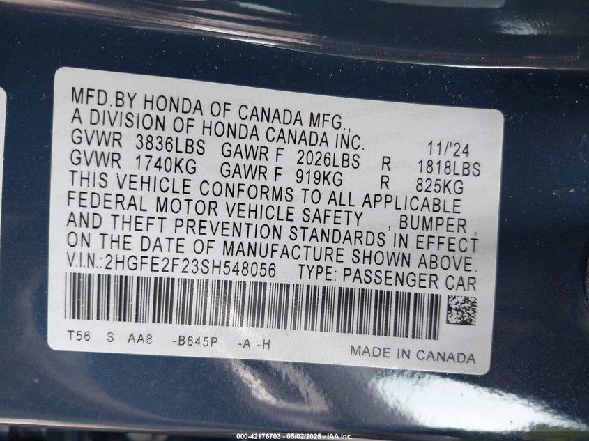 2025 HONDA CIVIC LX - 2HGFE2F23SH548056