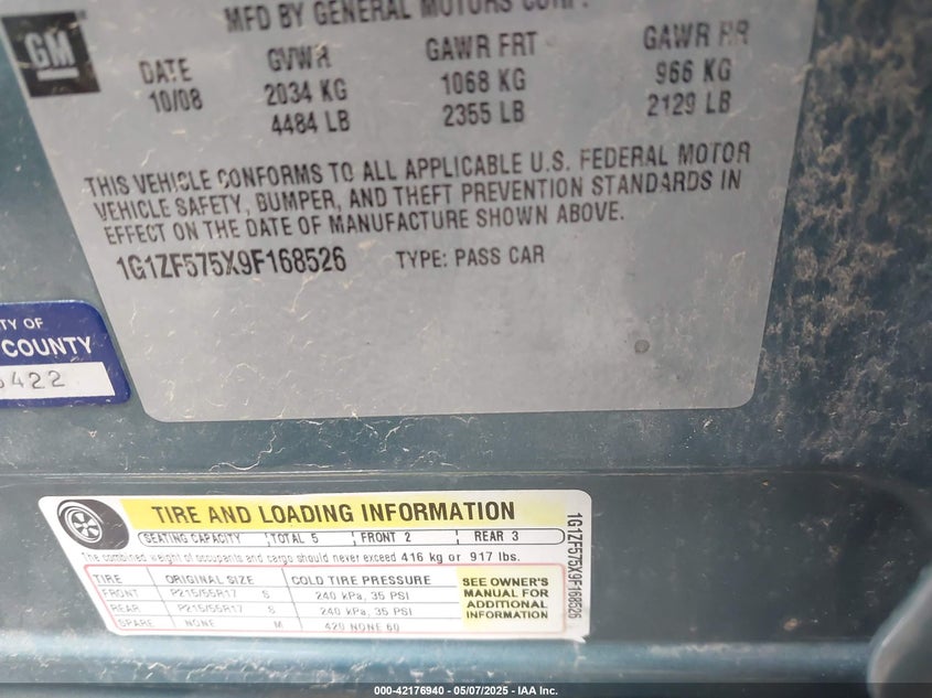 2009 CHEVROLET MALIBU HYBRID VIN: 1G1ZF575X9F168526