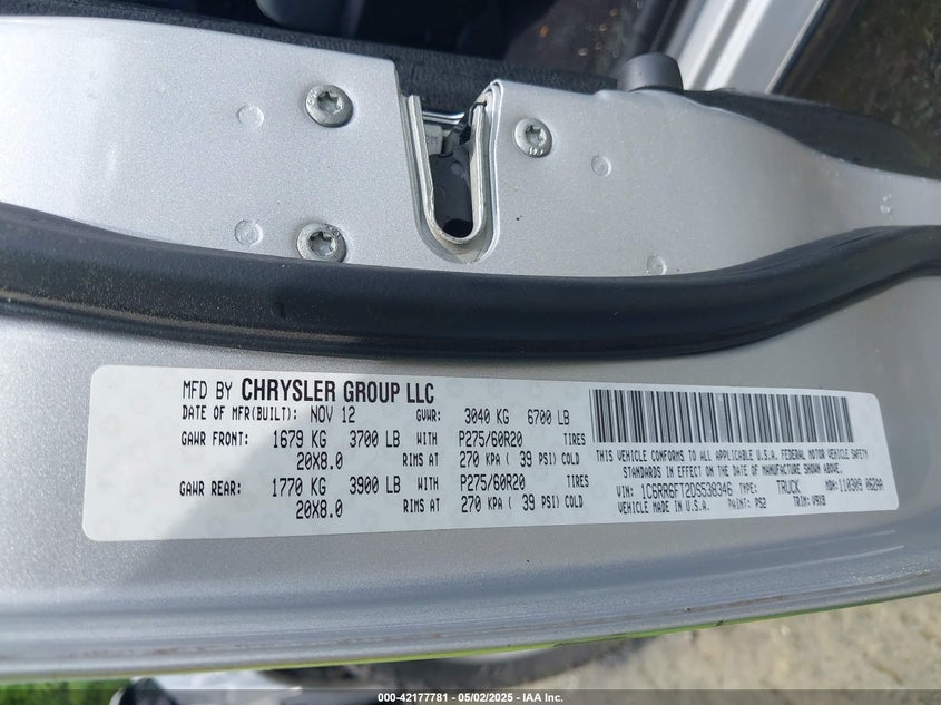 2013 RAM 1500 VIN: 1C6RR6FT2DS538346
