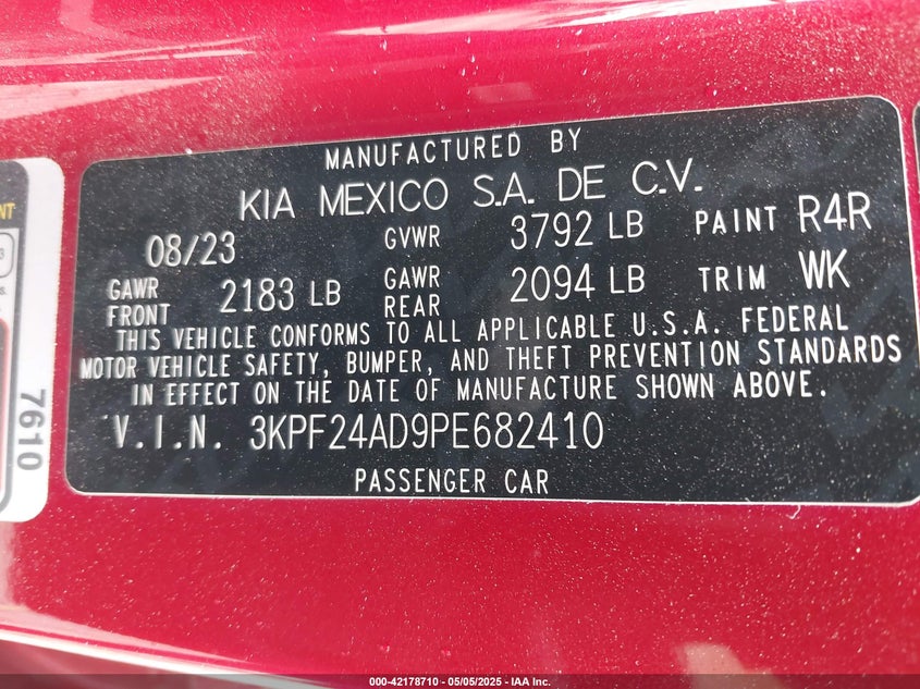 2023 KIA FORTE 2L I4   N(VIN: 3KPF24AD9PE682410