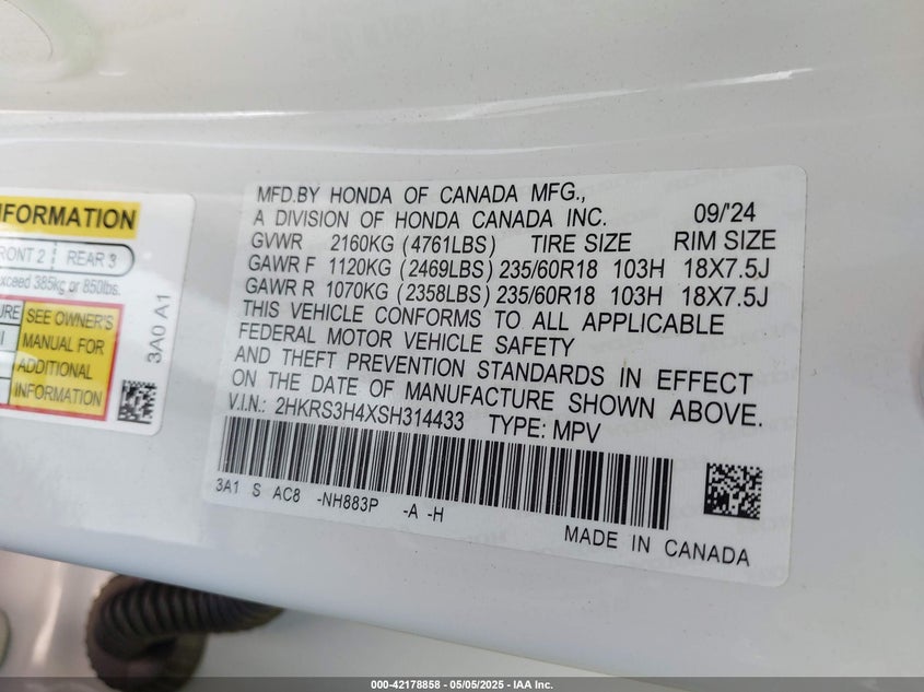 2025 HONDA CR-V EX 2WD - 2HKRS3H4XSH314433