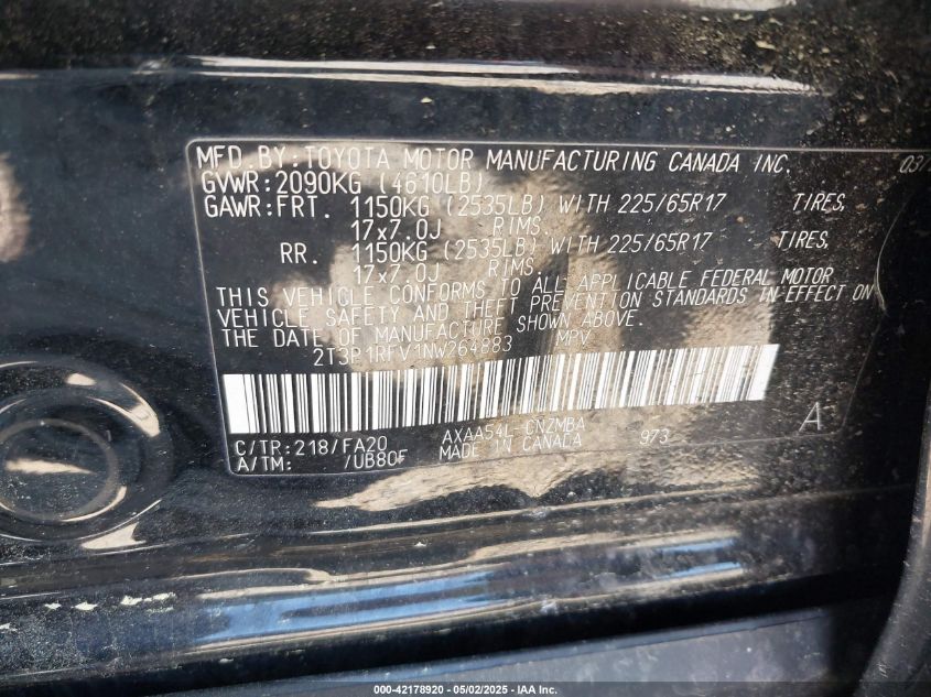 2022 Toyota Rav4 Xle VIN: 2T3P1RFV1NW264883 Lot: 42178920