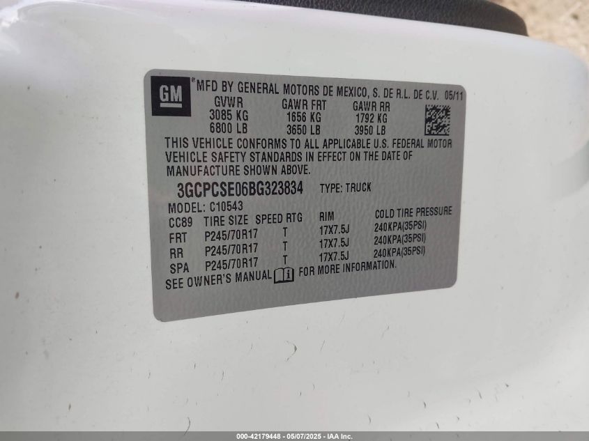 2011 Chevrolet Silverado 1500 Lt VIN: 3GCPCSE06BG323834 Lot: 42179448