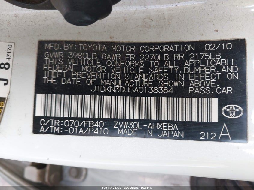 2007 TOYOTA PRIUS VIN: JTDKB20U077668819