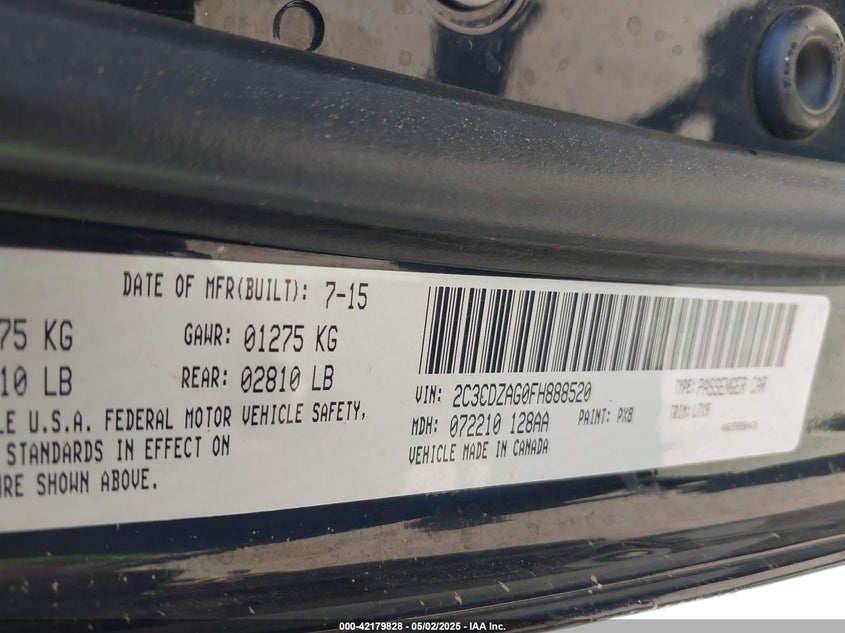 2015 DODGE CHALLENGER VIN: 2C3CDZAG0FH888520
