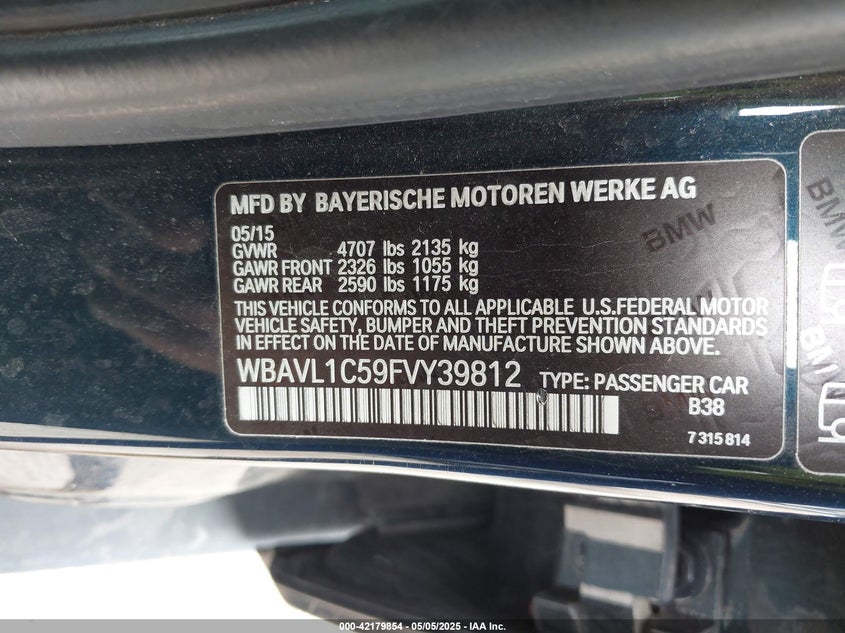 2015 BMW X1 VIN: WBAVL1C59FVY39812