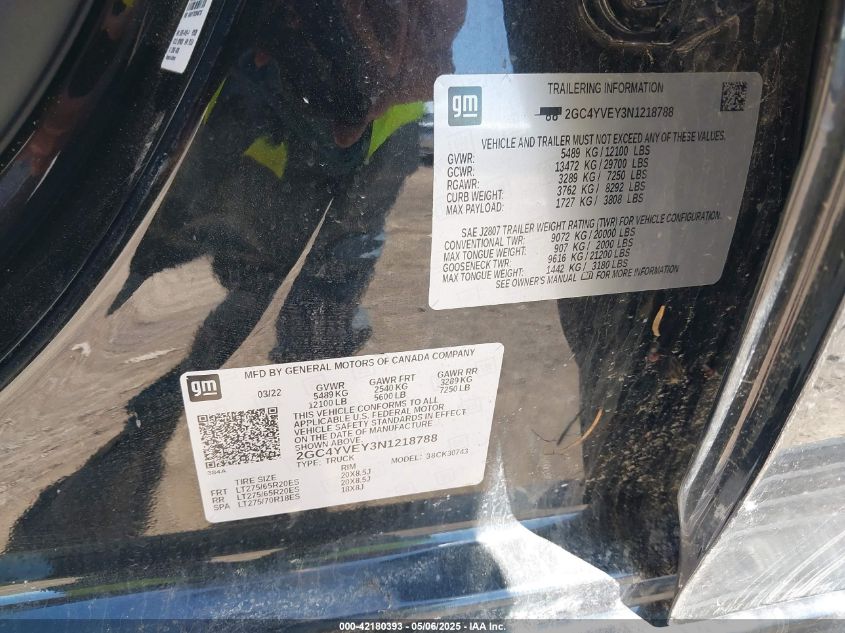 2022 Chevrolet Silverado 3500Hd 4Wd Standard Bed High Country VIN: 2GC4YVEY3N1218788 Lot: 42180393