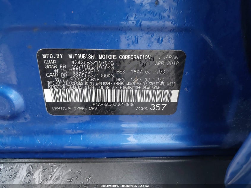 2018 MITSUBISHI OUTLANDER SPORT 2.0 ES - JA4AP3AU0JU016836