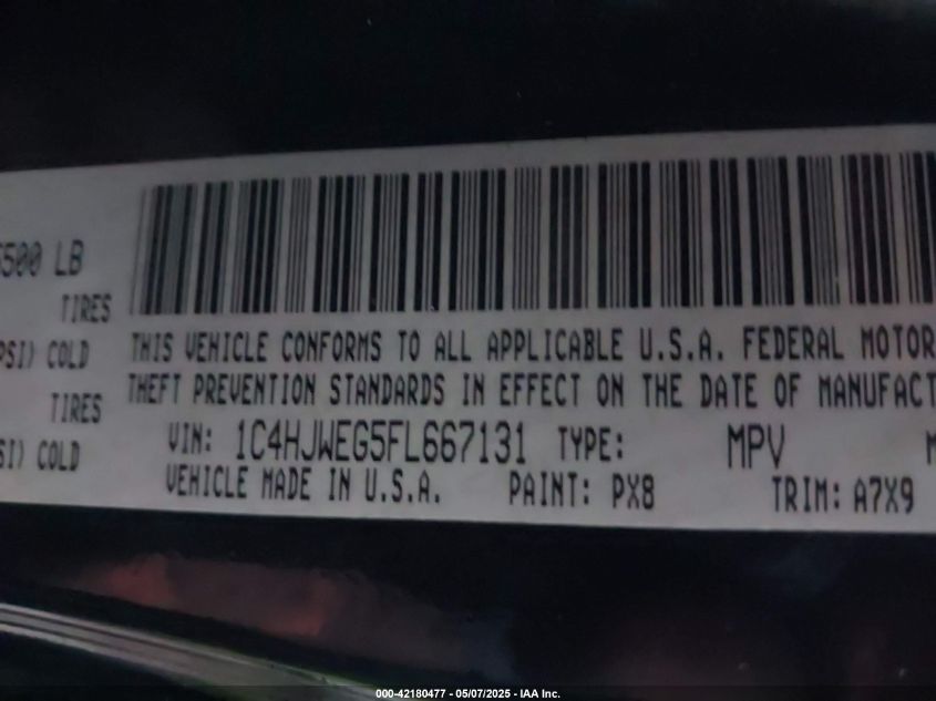 2015 Jeep Wrangler Unlimited Sahara VIN: 1C4HJWEG5FL667131 Lot: 42180477