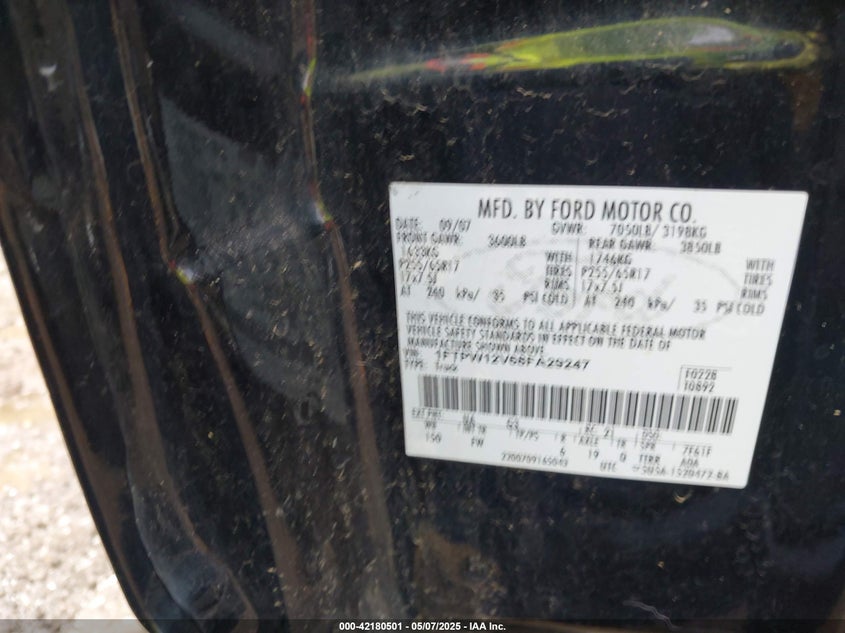 2008 FORD F-150 VIN: 1FTPW12V68FA29247