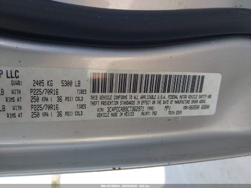 2012 Dodge Journey Se/Avp VIN: 3C4PDCAB9CT362971 Lot: 42180544