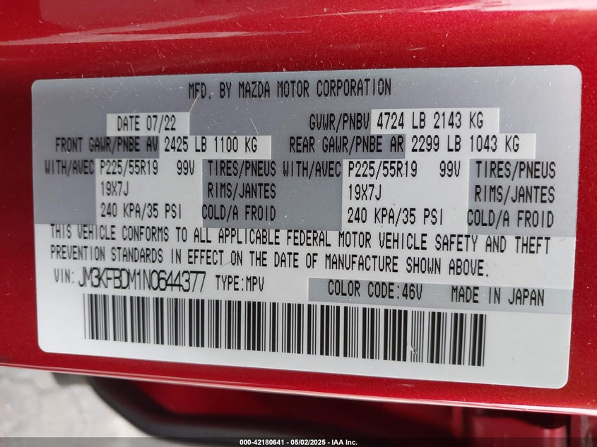 2022 MAZDA CX-5 2.5 S PREMIUM - JM3KFBDM1N0644377