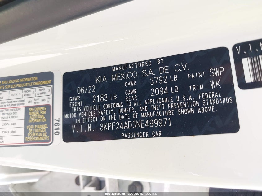 2022 KIA FORTE LXS - 3KPF24AD3NE499971