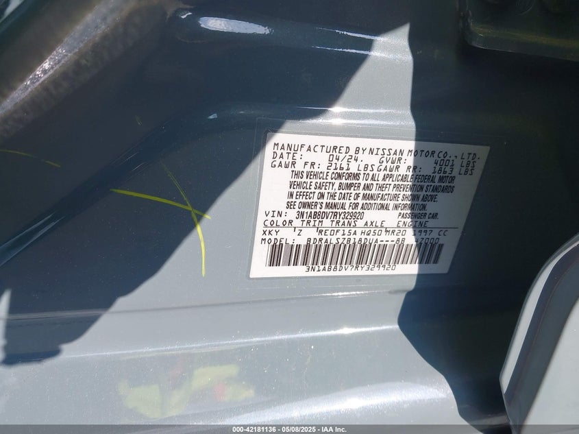 2024 NISSAN SENTRA VIN: 3N1AB8DV7RY329920