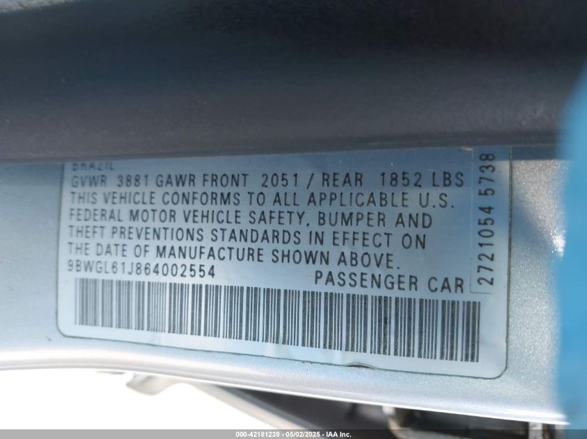 2006 Volkswagen Golf Gls VIN: 9BWGL61J864002554 Lot: 42181239