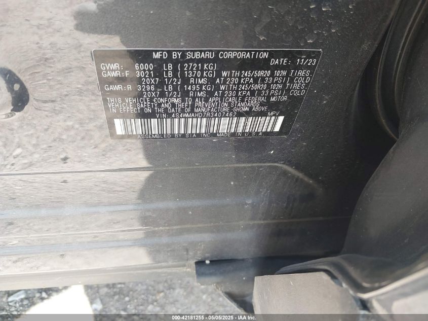 2024 Subaru Ascent Onyx Edition 7-Passenger VIN: 4S4WMAHD7R3407462 Lot: 42181255