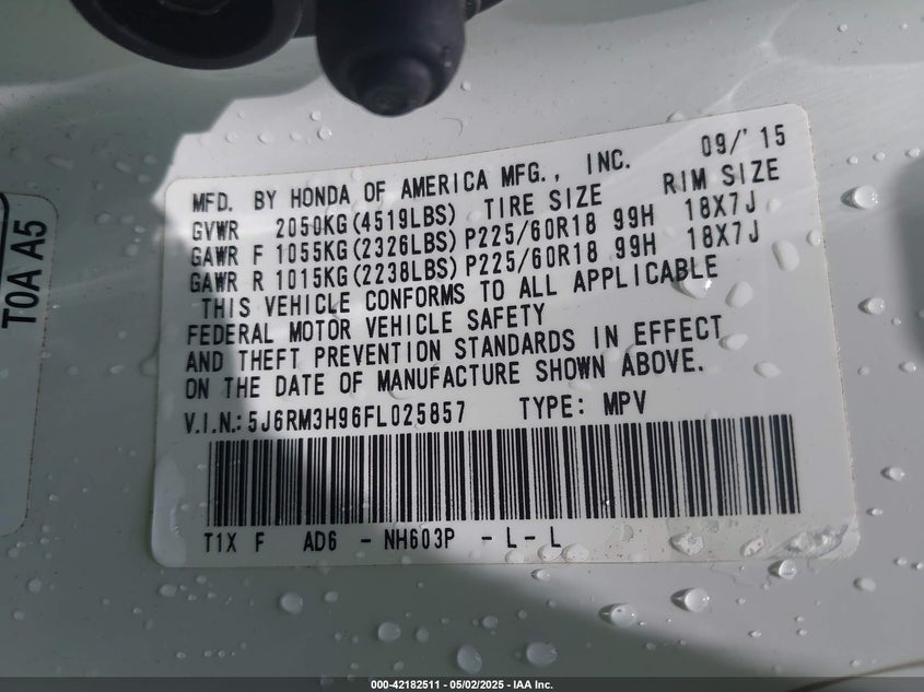 2015 HONDA CR-V TOURING - 5J6RM3H96FL025857