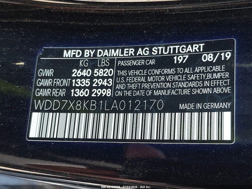 WDD7X8KB1LA012170 2020 MERCEDES-BENZ  photo no. 9