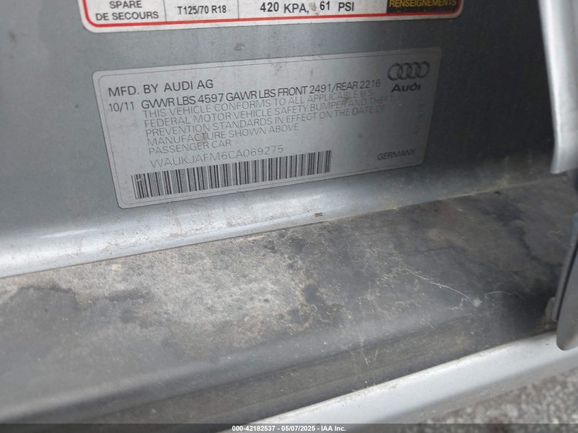 2012 AUDI A3 VIN: WAUKJAFM6CA069275