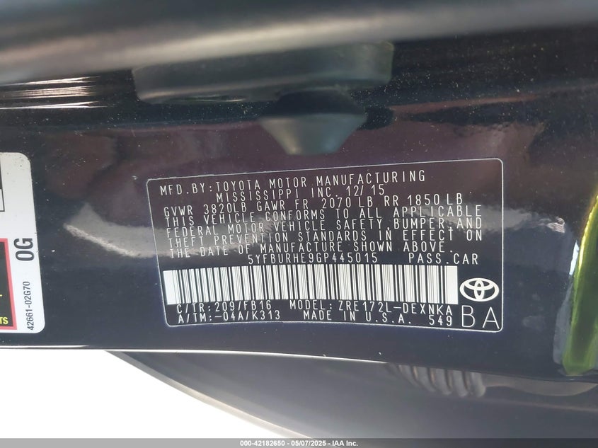 2016 TOYOTA COROLLA LE - 5YFBURHE9GP445015