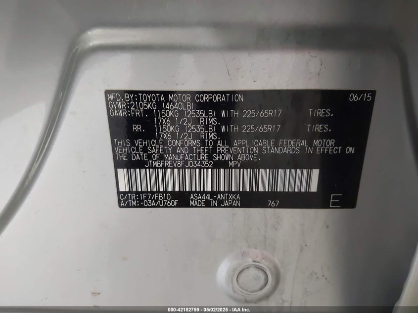2015 TOYOTA RAV4 LE - JTMBFREV8FJ034352