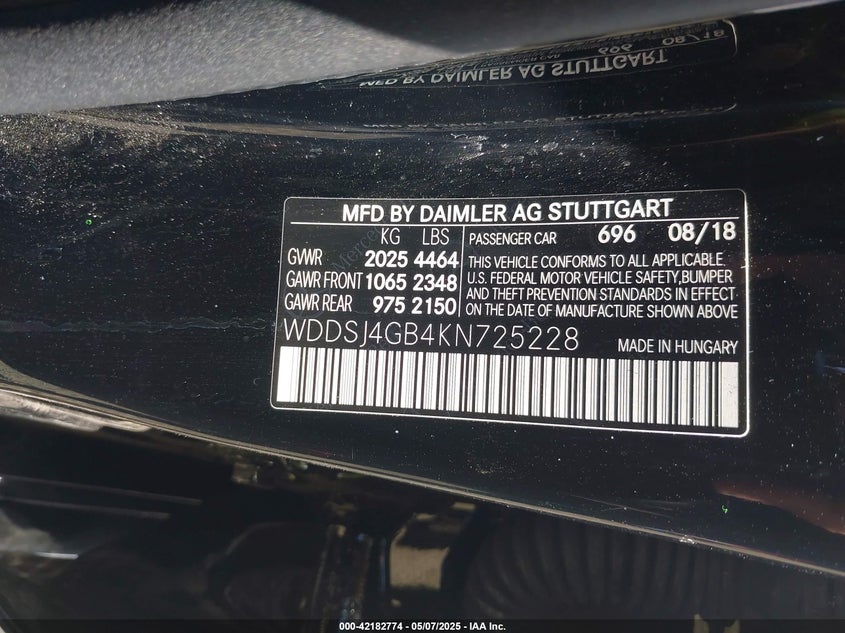 2019 MERCEDES-BENZ CLA 250 VIN: WDDSJ4GB4KN725228