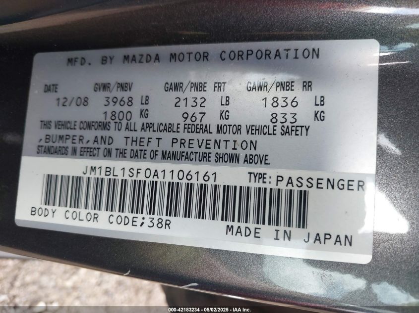 2010 Mazda Mazda3 I Touring VIN: JM1BL1SF0A1106161 Lot: 42183234