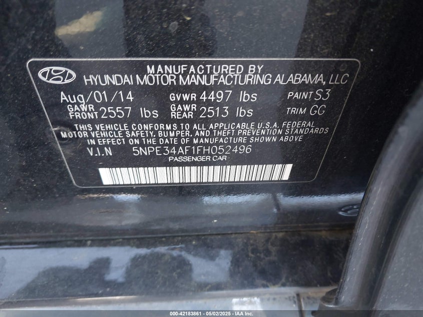 2015 HYUNDAI SONATA SPORT - 5NPE34AF1FH052496