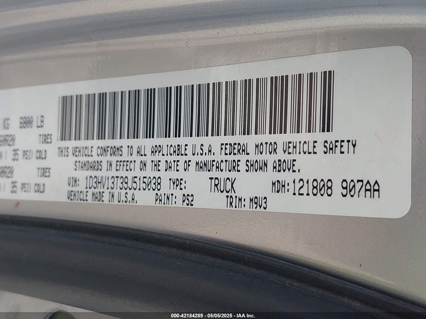 1D3HV13T39J515038 2009 DODGE RAM photo no. 9