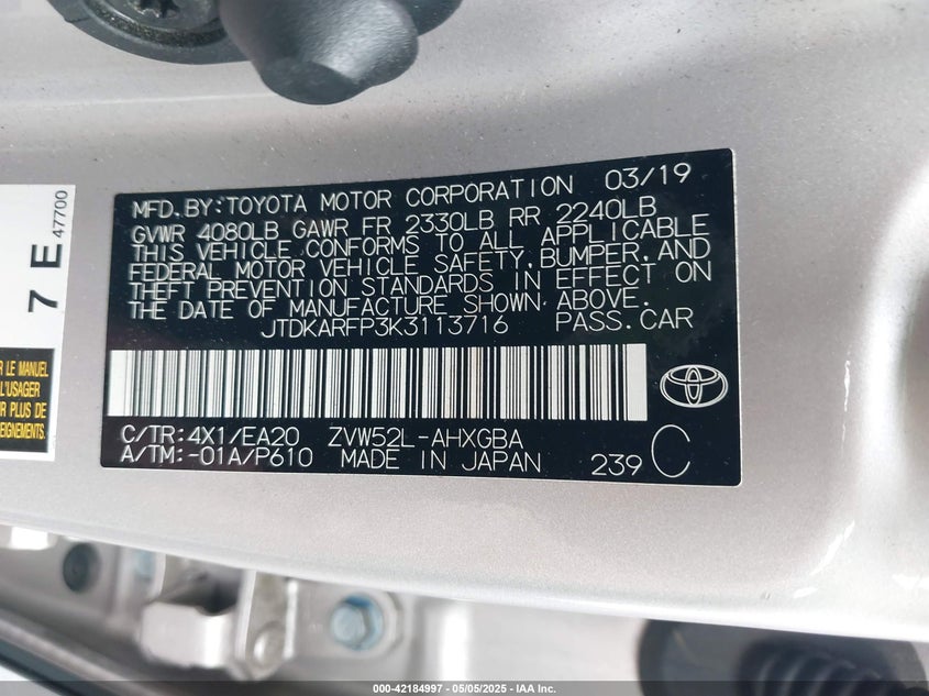 2019 TOYOTA PRIUS PRIME PREMIUM - JTDKARFP3K3113716