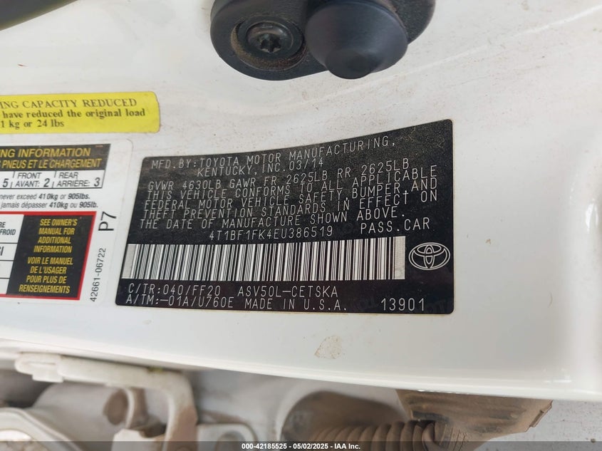 2014 TOYOTA CAMRY VIN: 4T1BF1FK4EU386519