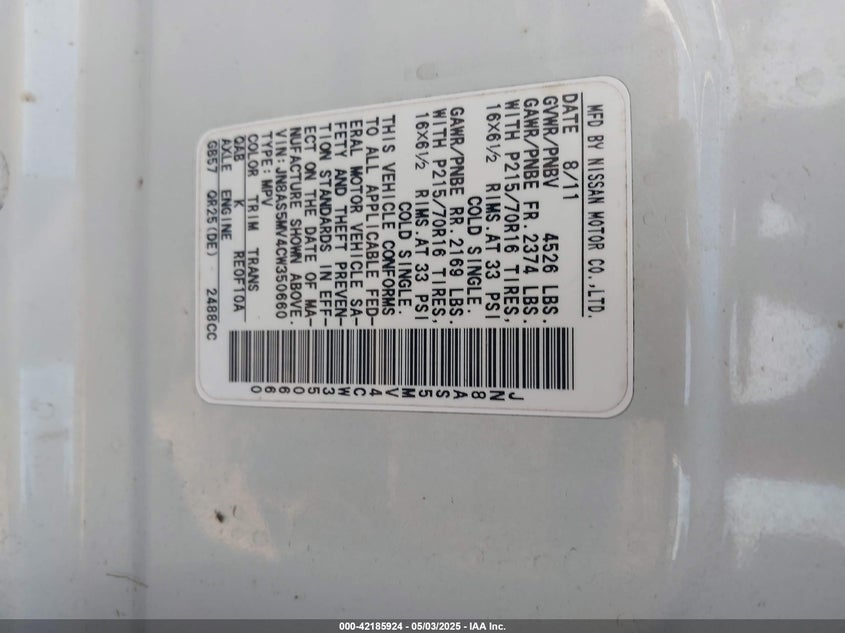 2012 NISSAN ROGUE VIN: JN8AS5MV4CW350660