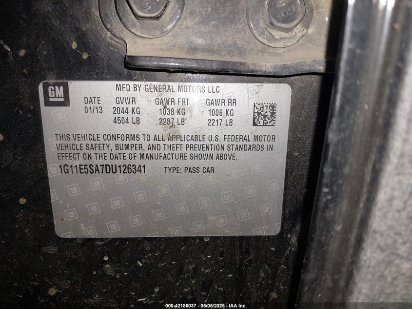 2013 CHEVROLET MALIBU VIN: 1G11E5SA7DU126341
