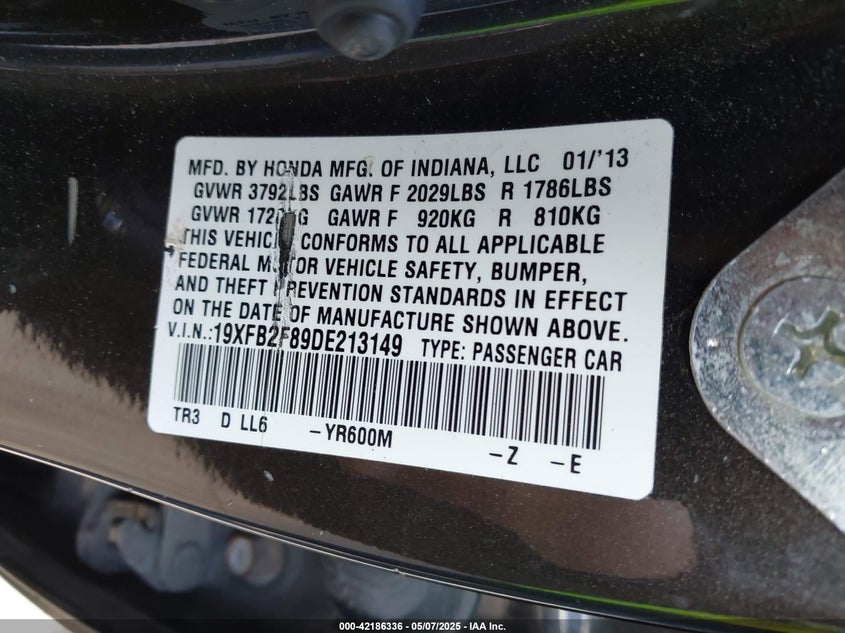 2013 HONDA CIVIC EX - 19XFB2F89DE213149