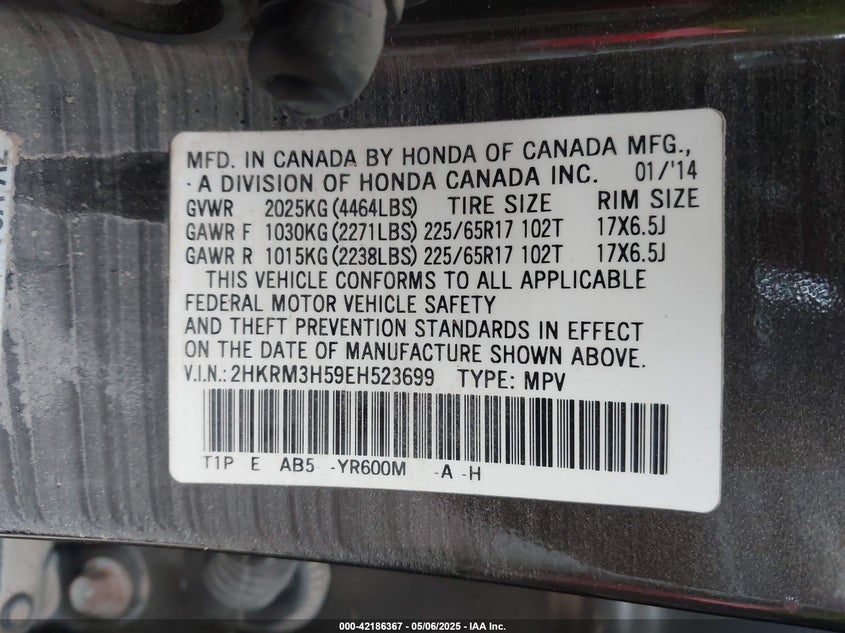 2014 HONDA CR-V EX - 2HKRM3H59EH523699