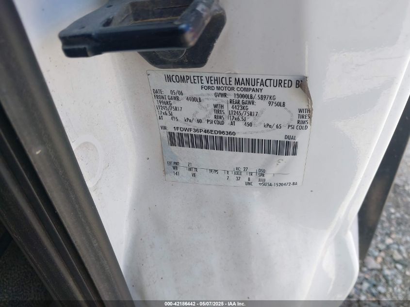 2006 Ford F-350 Chassis Xl/Xlt VIN: 1FDWF36P46ED96360 Lot: 42186442
