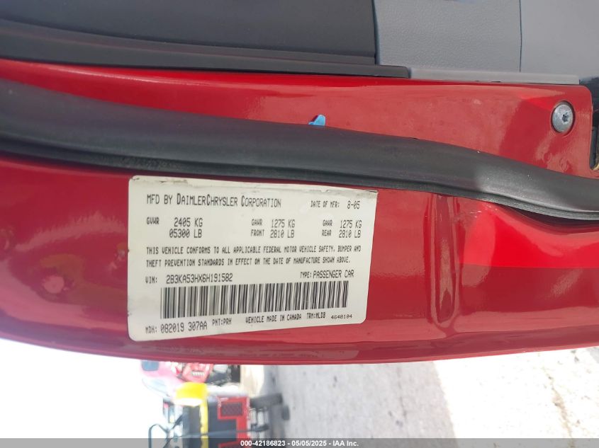 2006 Dodge Charger Rt VIN: 2B3KA53HX6H191582 Lot: 42186823