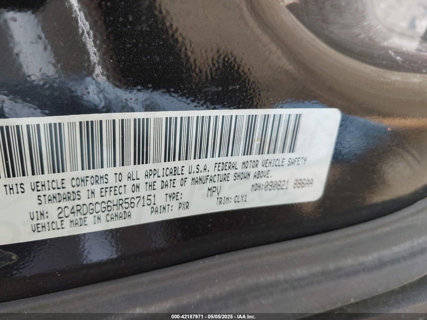 2017 DODGE GRAND CARAVAN SXT - 2C4RDGCG6HR567151