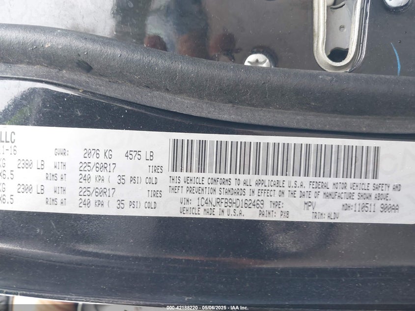 VIN 1C4NJRFB9HD162469 2017 JEEP PATRIOT HIGH ALTITUDE 4X4