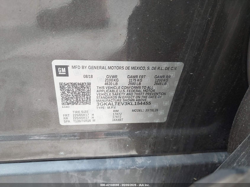2019 GMC TERRAIN VIN: 3GKALTEV3KL154455