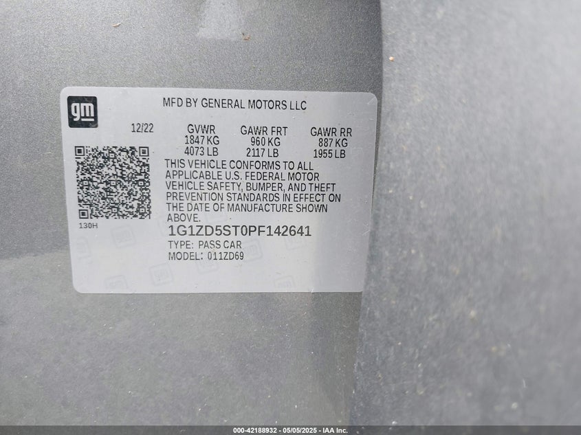 2023 CHEVROLET MALIBU VIN: 1G1ZD5ST0PF142641